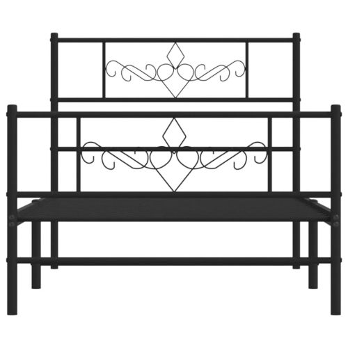 Метална рамка за легло с горна и долна табла, черна, 90x190 см