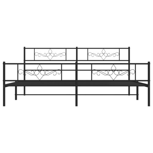 Метална рамка за легло с горна и долна табла, черна, 200x200 см