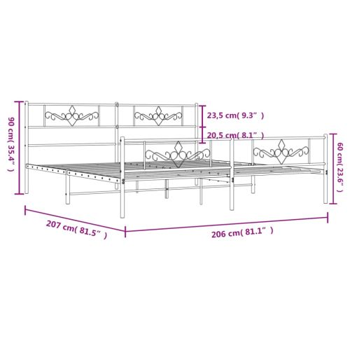 Метална рамка за легло с горна и долна табла, черна, 200x200 см