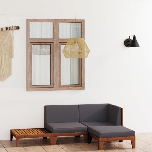 Градински лаундж комплект с възглавници, 4 части, акация масив