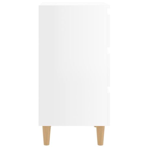 Нощни шкафчета с дървени крака, 2 бр, бял гланц, 40x35x69 см