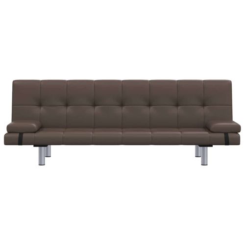Разтегателен диван с две възглавници, кафяв, изкуствена кожа