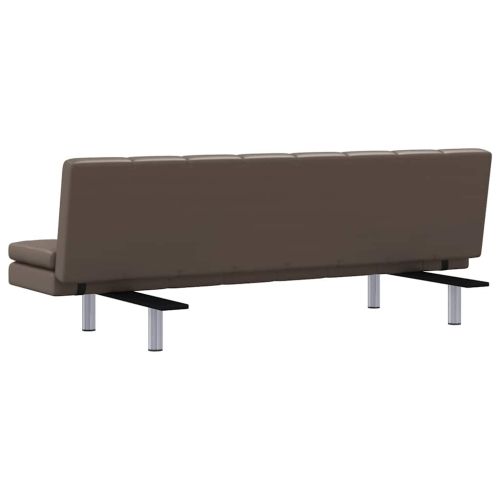 Разтегателен диван с две възглавници, кафяв, изкуствена кожа