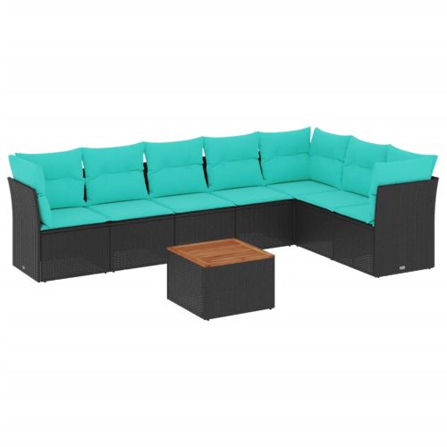 Градински комплект диван с възглавници 8 части черен полиратан