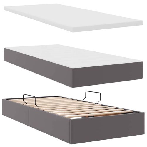 Легло с място за съхранение и матрак Сив 90 x 190 cm Изкуствена