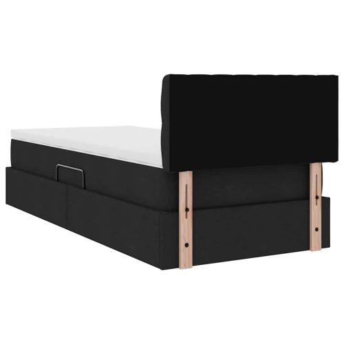 Легло с място за съхранение и LED Черно 90 x 190 cm текстил