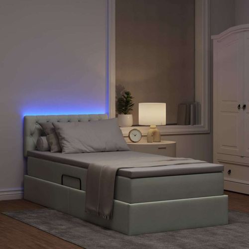 Легло с място за съхранение и LED Светлосиво 90 x 200 cm Кадифе