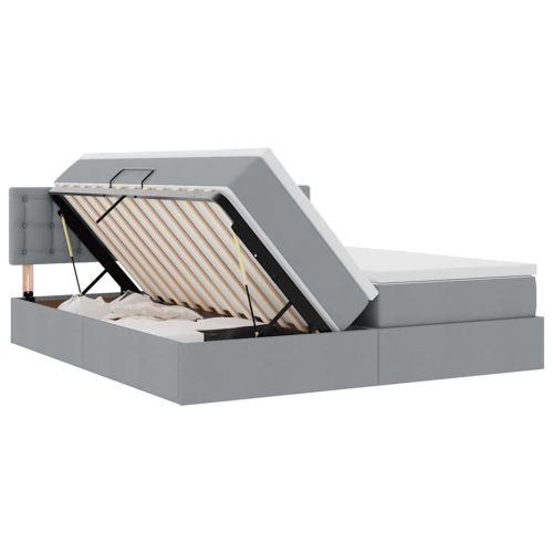 Легло С LED лентисти светлини Светлосиво 180 x 200 cm текстил