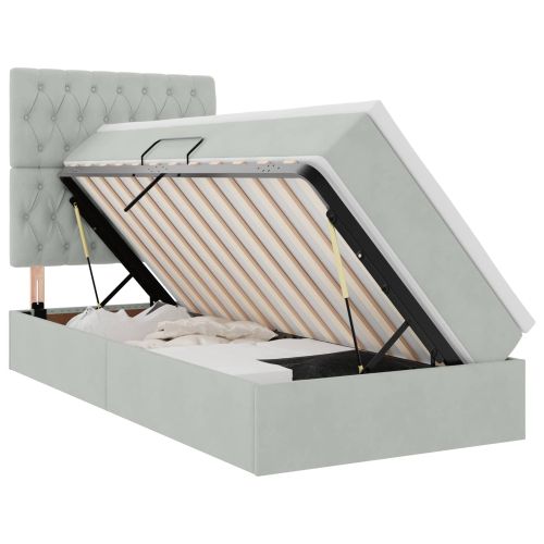Легло с място за съхранение и LED Светлосиво 90 x 200 cm Кадифе