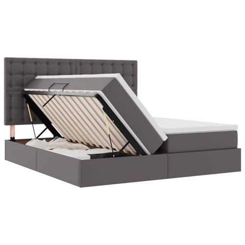 Легло с място за съхранение и LED Сив 180 x 200 cm Изкуствена