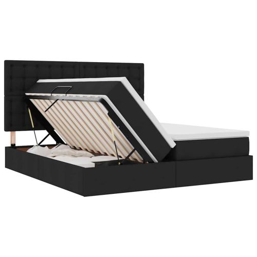 Легло С LED лентисти светлини Черно 200 x 200 cm текстил