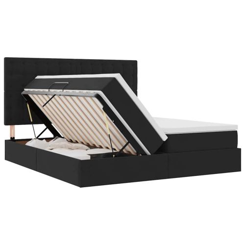 Легло С LED лентисти светлини Черно 180 x 200 cm Кадифе