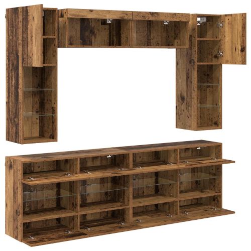 Комплект за стена на телевизор с LED 6 pcs Старо дърво