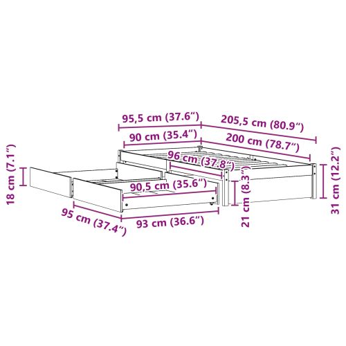 Рамка за легло 3 pcs Кафяво с восъчно покритие Борово дърво