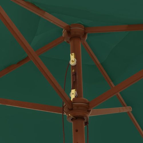 Градински чадър с дървен прът, зелен, 198x198x231 см