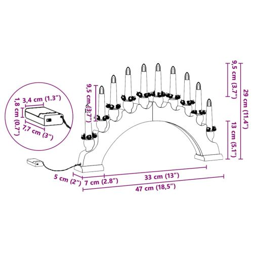 Коледен свещник с 10 LED свещи Кафяво 47 x 5 x 29 см