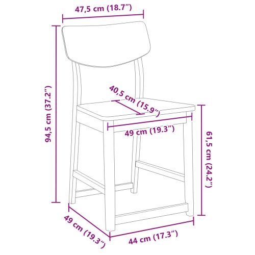 Обедени столове 2 pcs Естествен 48 x 49 x 95 см