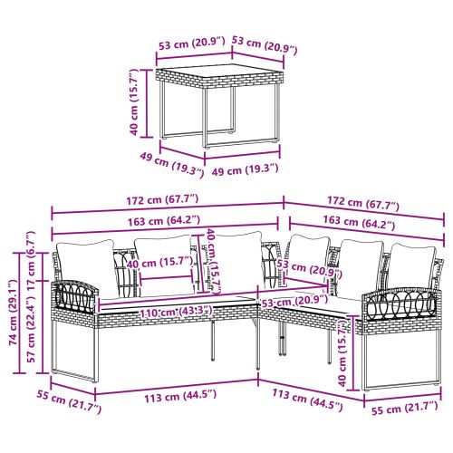 Комплект градински дивани 2 pcs Черен Полиротан и стомана