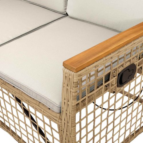 Комплект градински диван с функция на легло Бежов и кремаво бял