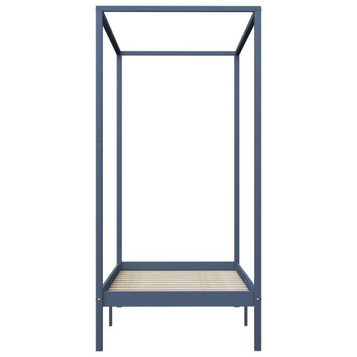 Рамка за легло с балдахин, сива, бор масив, 100х200 см