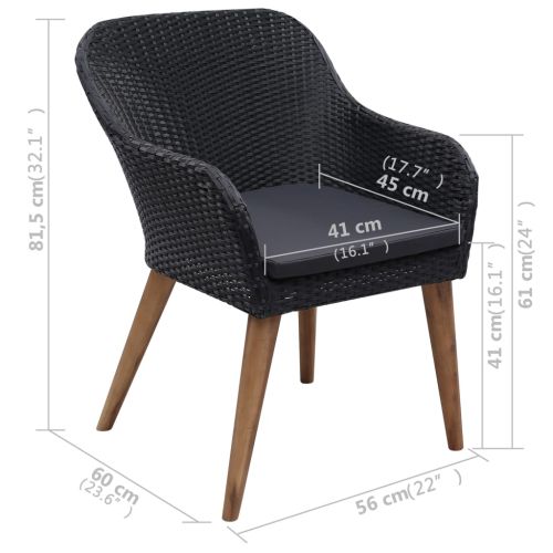 Градински трапезен комплект, 5 части, черен