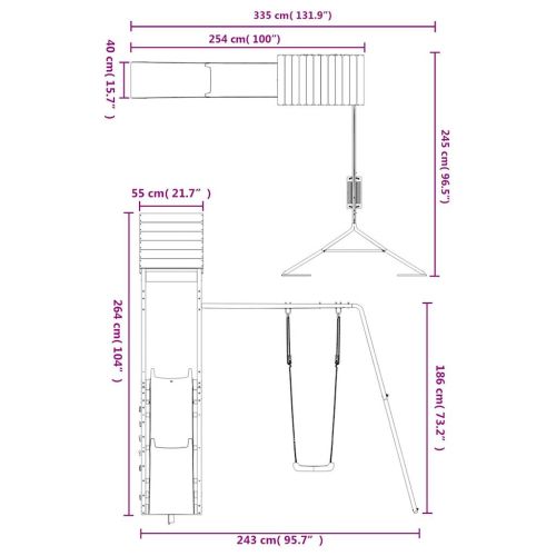 Комбинирано детско съоръжение за игра на открито, бор масив
