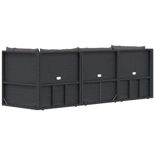 Градински лаундж комплект с възглавници 3 части черен полиратан