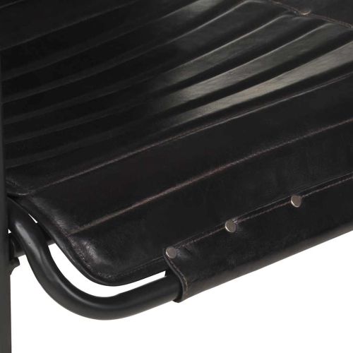 Фотьойл за релакс с поставка за крака, черен, естествена кожа