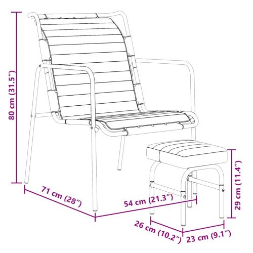 Фотьойл за релакс с поставка за крака, черен, естествена кожа