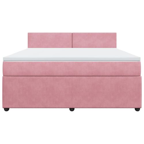 Боксспринг легло с матрак, розово, 180x200 см, кадифе