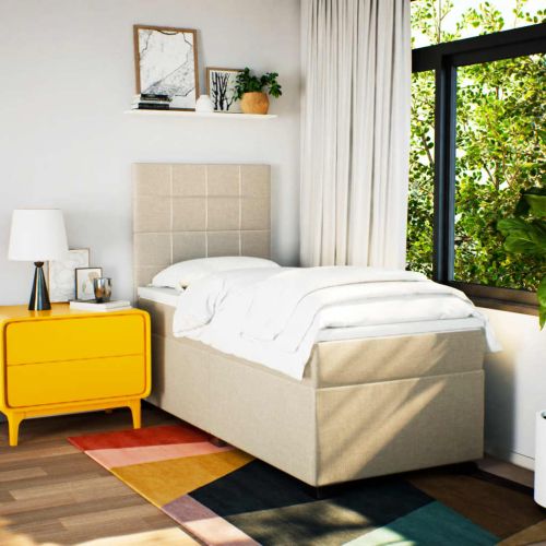 Боксспринг легло с матрак, кремава, 90x200 см, плат