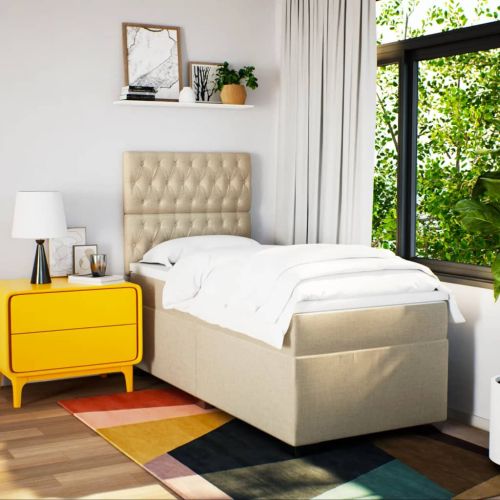 Боксспринг легло с матрак, кремава, 90x200 см, плат