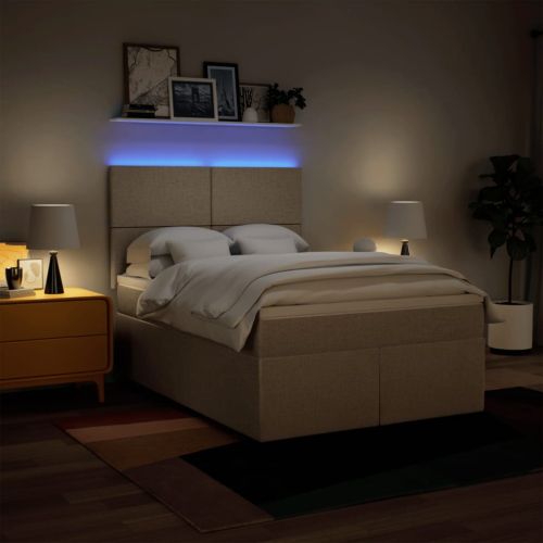 Боксспринг легло с матрак, кремава, 160x200 см, плат