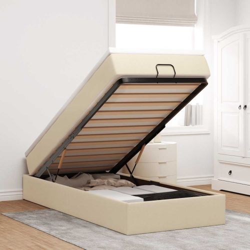 Османска легло с матрак, кремаво, 90x200 см, плат