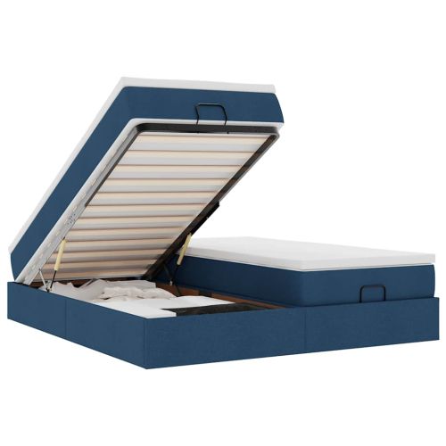 Османска легло с матраци, синьо, 180x200 см, плат