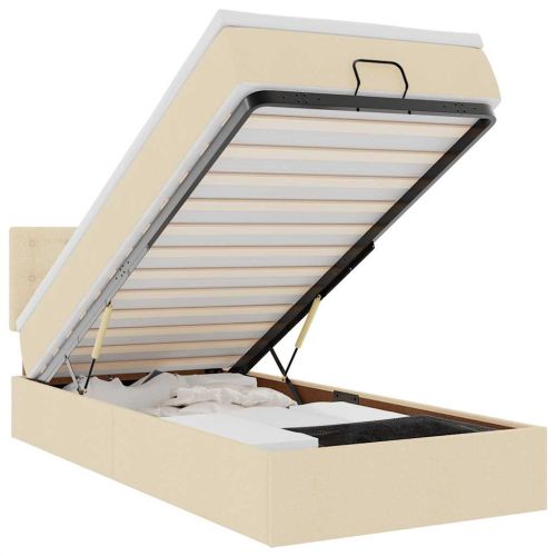 Османска легло с матрак, кремаво, 90x200 см, плат