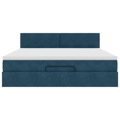 Османска легло с матрак, тъмносиньо, 160x200 см, кадифе
