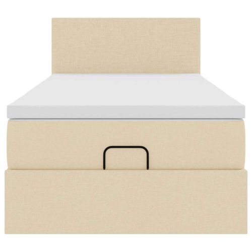 Османска легло с матрак и LED, кремаво, 90x200 см, плат