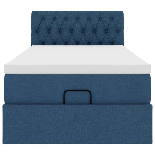 Османска легло с матрак и LED, синьо, 90x200 см, плат