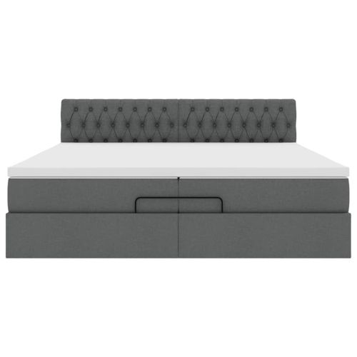 Османска легло с матрак и LED, тъмносиво, 200x200 см, плат