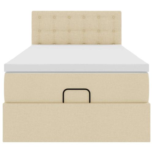 Османска легло с матрак и LED, кремаво, 90x200 см, плат