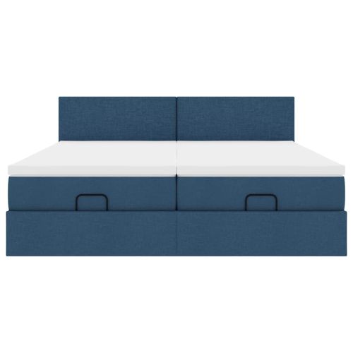 Османска легло с матраци и LED, синьо, 180x200 см, плат