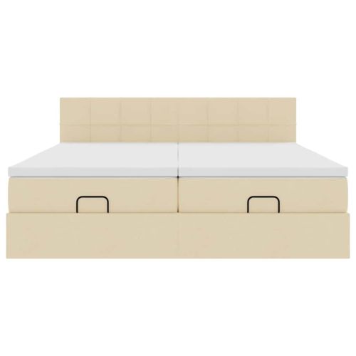 Османска легло с матраци и LED, кремаво, 180x200 см, плат