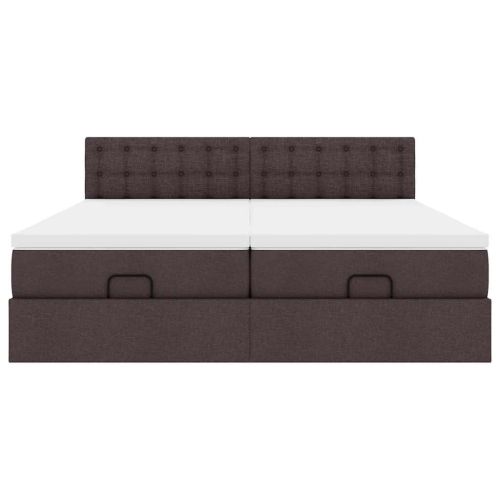 Османска легло с матраци и LED, тъмнокафяво, 180x200 см, плат