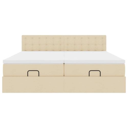 Османска легло с матраци и LED, кремаво, 180x200 см, плат
