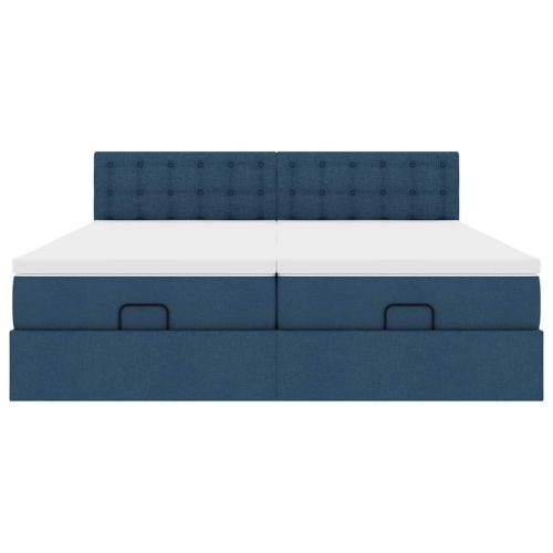 Османска легло с матраци и LED, синьо, 180x200 см, плат