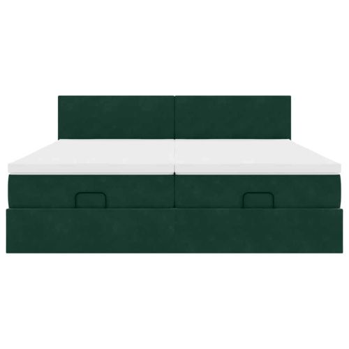 Османска легло с матраци и LED, тъмнозелено, 180x200 см, кадифе