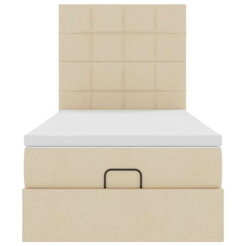 Османска легло с матрак, кремаво, 90x200 см, плат