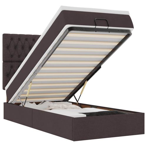 Османска легло с матрак, тъмнокафяво, 90x190 см, плат