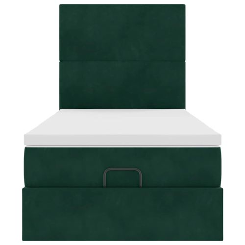 Османска легло с матраци, тъмнозелено, 90x200 см, кадифе